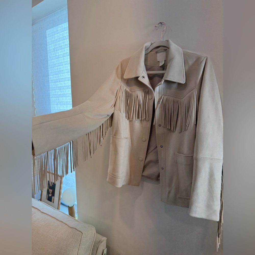 H&M Cream Leather Fringe Jacket